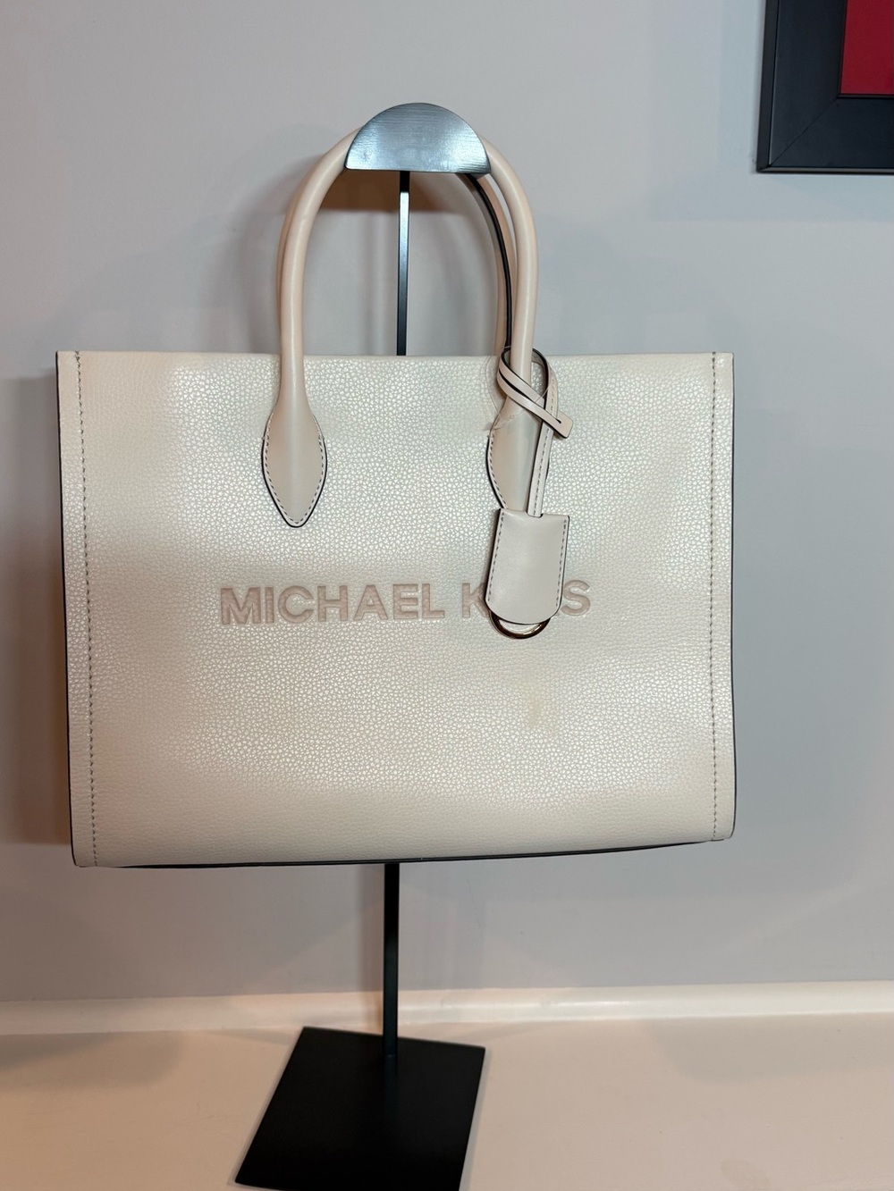 Michael Kors Mirella Medium Pebbled Leather Tote Bag in Light Cream